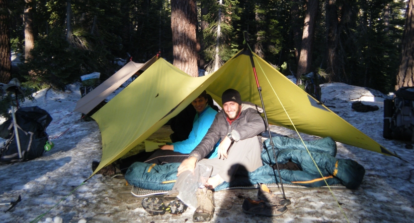 adults camping trip in california